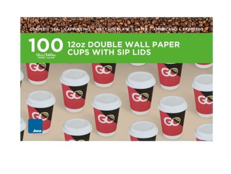 Jena 12oz Double Wall Paper Cup & Lids, Pack of 100 Online now