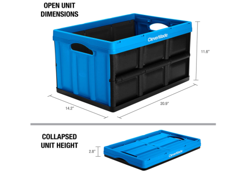 CleverMade 46L Collapsible Storage Box Durable Folding Plastic Stackable Crates Hot on Sale