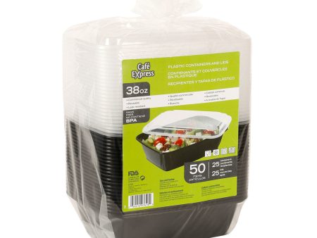 Cafe Express Plastic Containers and Lids 38oz, Pack of 25 Online now